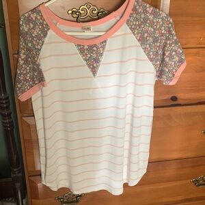 Floral Sleeve Striped T-Shirt